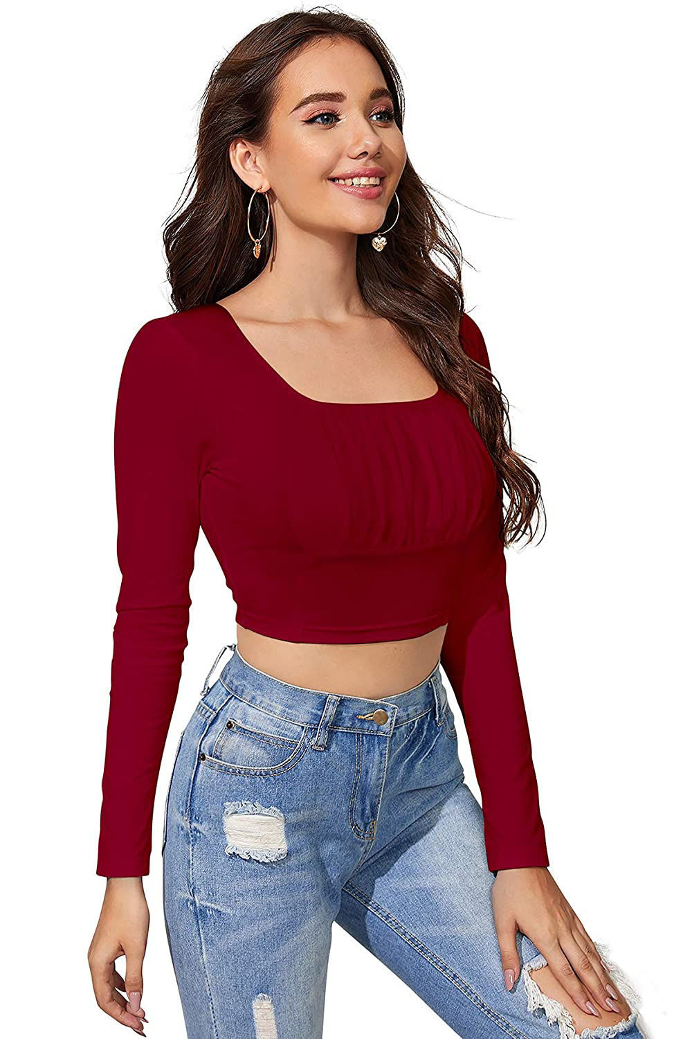 Illi London Full Sleeve Square Neck Crop Top 3078